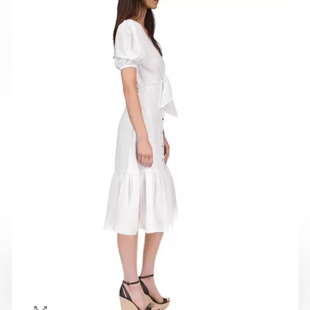 Michael Kors Ivory Textured Tie-Front Maxi Dress